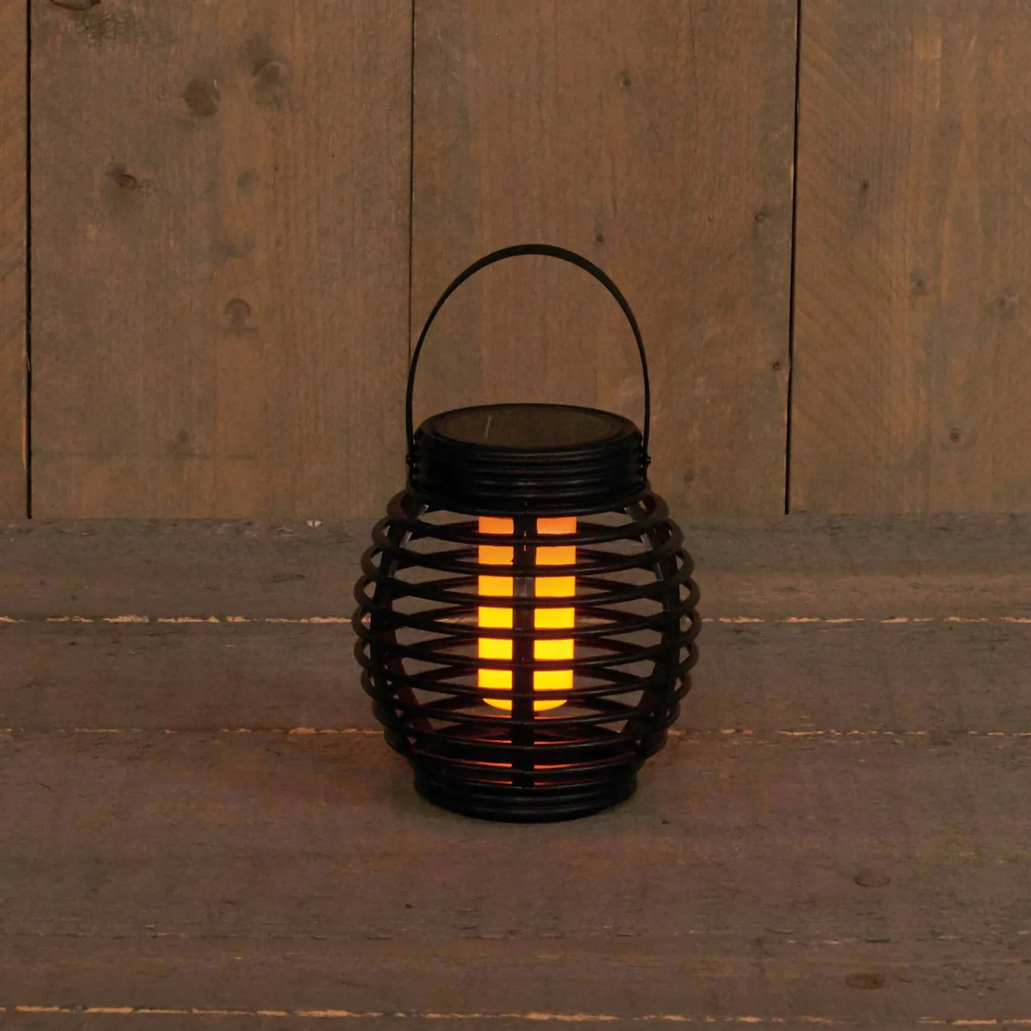 Anna’s Collection Solar-Laterne, schwarz, 12 LEDs Flammeneffekt, Ø 15 × 15 cm